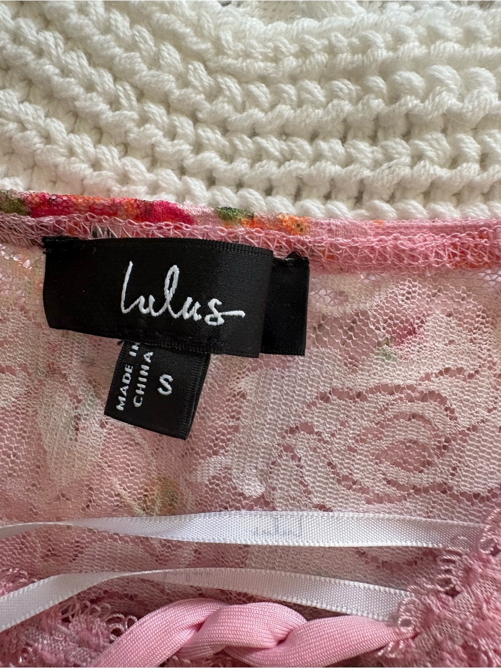 Lulu's Pink Floral Lace Cami with Front Tie Detail - Picture 3 of 3